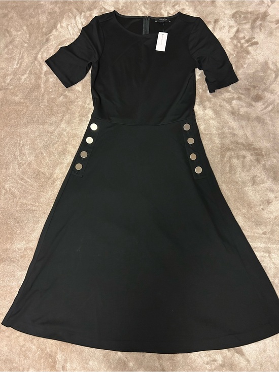 Ann Taylor Dresses & Skirts - NWT Ann Taylor Black Jersey Midi A-Line Dress with Silver Button Accents, Size 4